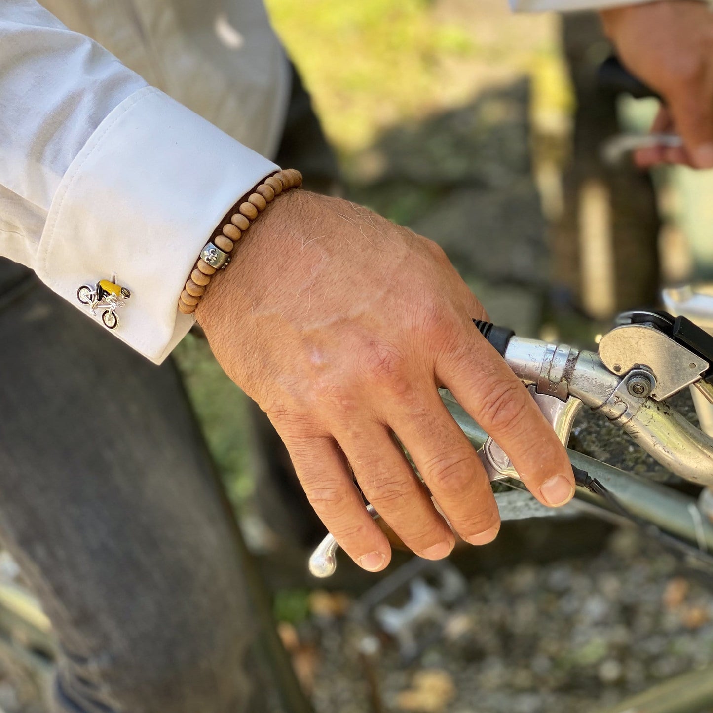 Boutons de manchette vélo de course jaune/noir