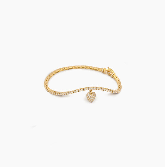 Tennis-Armband Gelbgold mit Herzanhänger